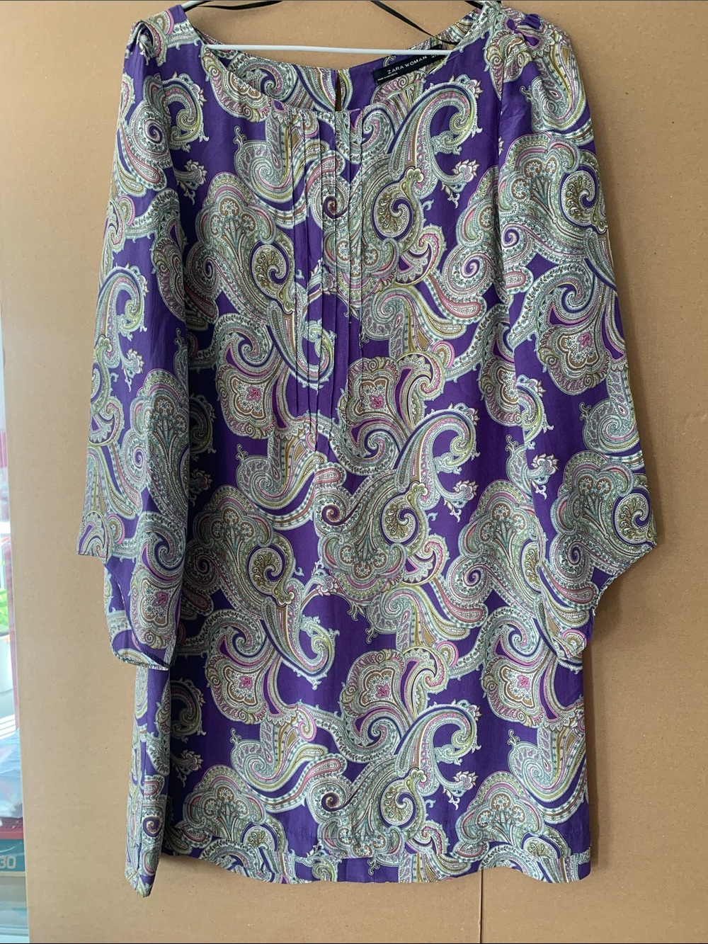 Zara Purple Paisley Button-Front Casual Dress, SILK